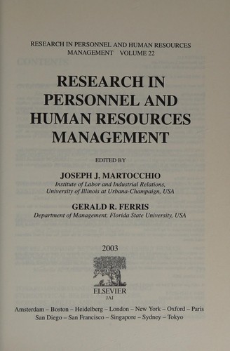 Research in personnel and human resources management