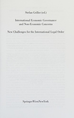 International Economic Governance and Non-Economic Concerns