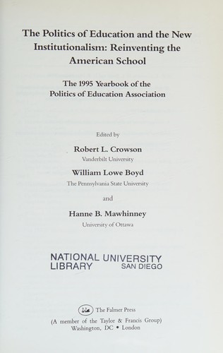 The politics of education and the new institutionalism