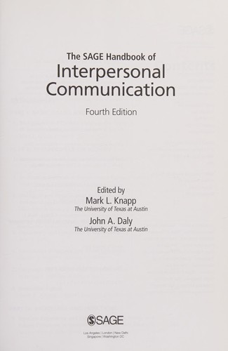 The Sage Handbook of Interpersonal Communication