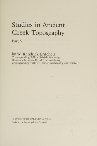 Studies in Ancient Greek Topography, Part V