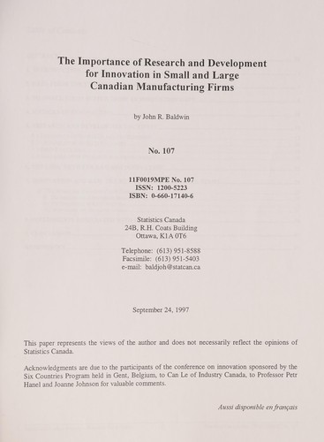 The Importance of Research and Development for Innovation in Small and Large Canadian Manufacturing Firms