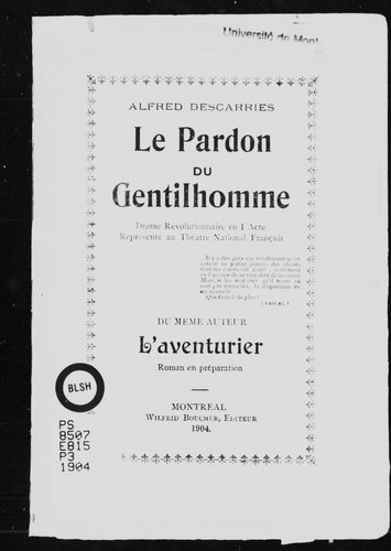 Le pardon revolutionnaire en I acte représenté au Théâtre National Français