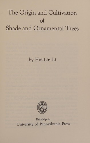 The Origin and Cultivation of Shade and Ornamental Trees