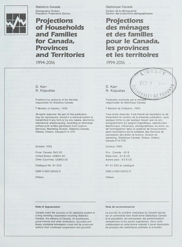 Projections of households and families for Canada, provinces and territories, 1994-2016