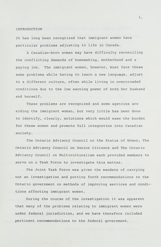 Report of Joint Task Force on Immigrant Women
