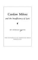 Czesław Miłosz and the Insufficiency of Lyric