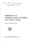 Specifications for the Microfilming of Books & Pamphlets in the Library of Congress