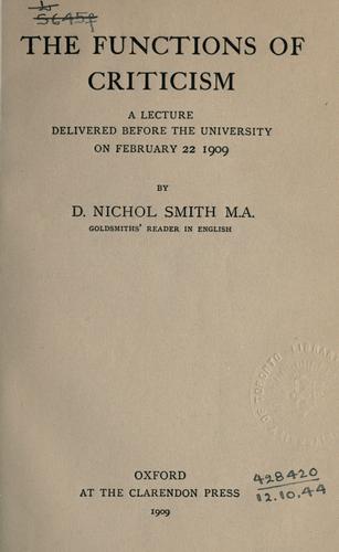 The functions of criticism