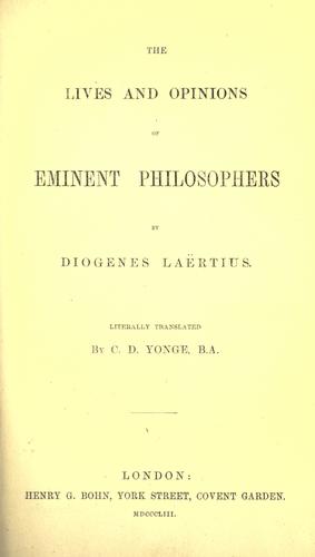 The lives and opinions of eminent philosophers