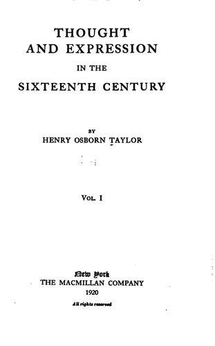 Thought and Expression in the Sixteenth Century