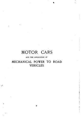 Motor cars and the application of mechanical power to road vehicles