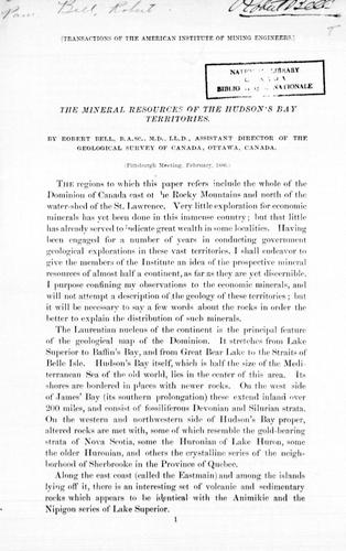 The Mineral Resources of the Hudson's Bay Territories