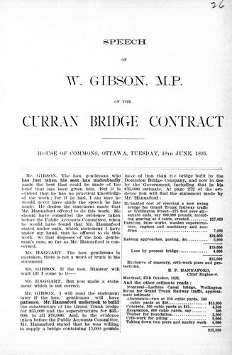 Speech of W. Gibson, M.P. on the Curran Bridge contract