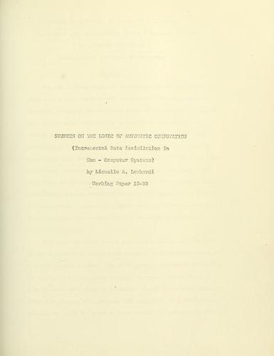 Studies on the Logic of Automatic Computation