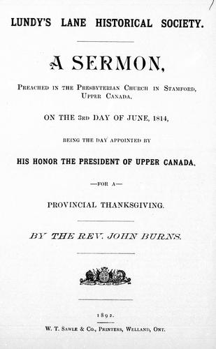 A Sermon Preached in the Presbyterian Church in Stamford, Upper Canada, on the 3rd Day of June, 1814