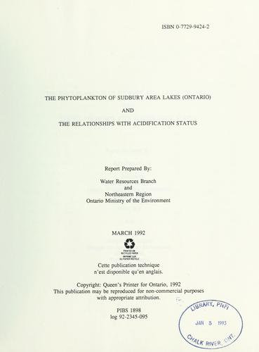 The Phytoplankton of Sudbury Area Lakes (Ontario) and the Relationships with Acidification Status