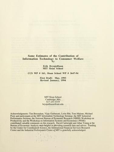 Some estimates of the contribution of information technology to consumer welfare
