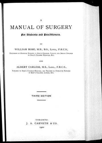 A Manual of Surgery for Students and Practitioners