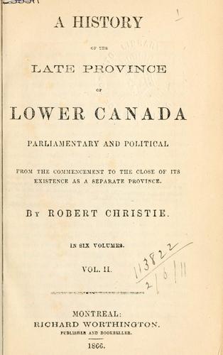 A History of the Late Province of Lower Canada