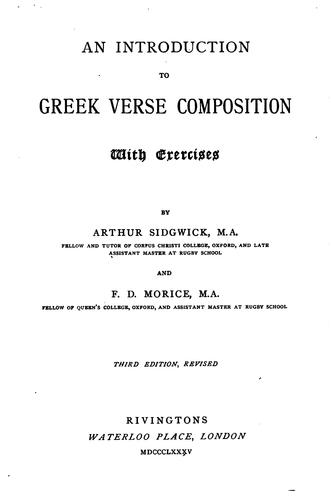 An Introduction to Greek Verse Composition with Exercises