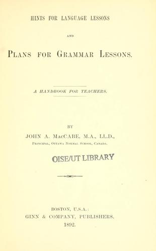 Hints for language lessons and plans for grammar lessons