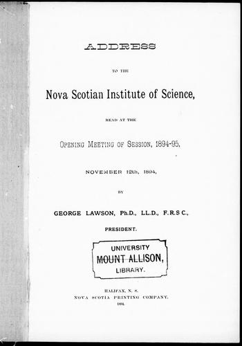 Address to the Nova Scotian Institute of Science
