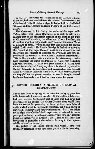 British Columbia: A Problem of Colonial Development