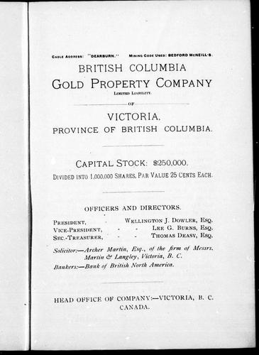 British Columbia Gold Property Company, limited liability of Victoria, province of British Columbia