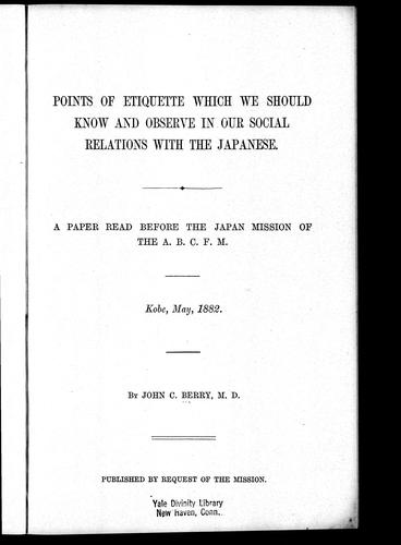 Points of Etiquette Which We Should Know and Observe in Our Social Relations with the Japanese