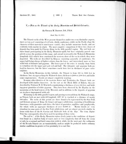 Note on the triassic of the Rocky Mountains and British Columbia