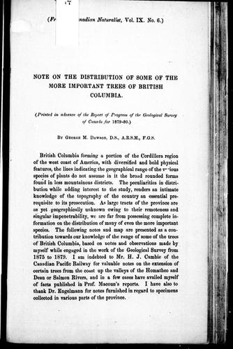 Note on the distribution of some of the more important trees of British Columbia
