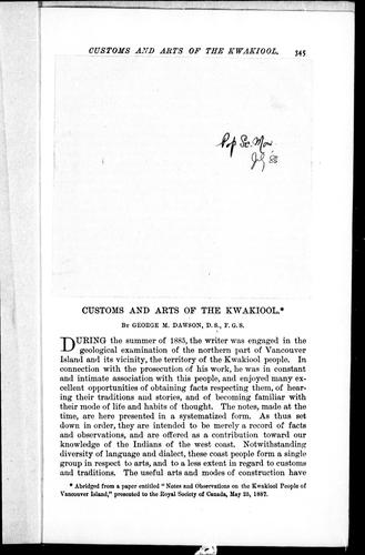 Customs and Arts of the Kwakiool