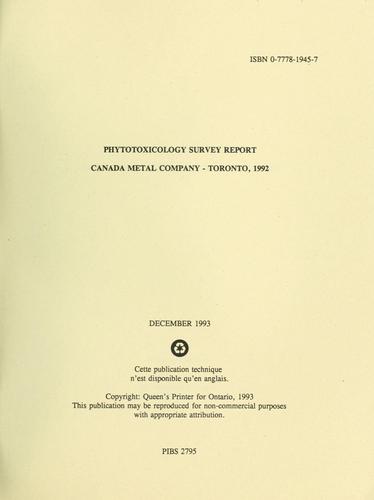 Phytotoxicology survey report, Canada Metal Company Ltd., Toronto, 1992
