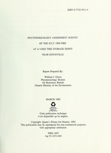 Phytotoxicology Assessment Survey of the July 1990 Fire at a Used Tire Storage Depot Near Kingsville