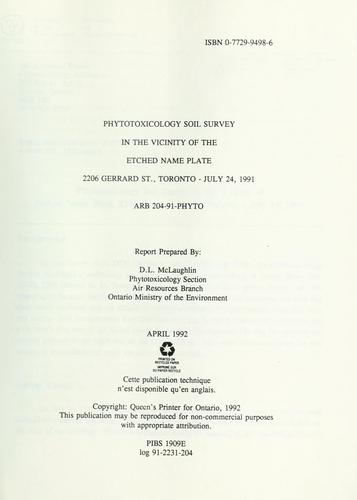 Phytotoxicology soil survey in the vicinity of the Etched Name Plate, 2206 Gerrard St., Toronto - July 24, 1991