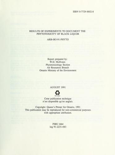 Results of experiments to document the phytotoxicity of black liquor