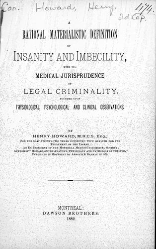 A Rational, Materialistic Definition of Insanity and Imbecility