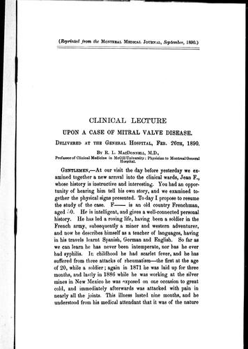Clinical Lecture Upon a Case of Mitral Valve Disease