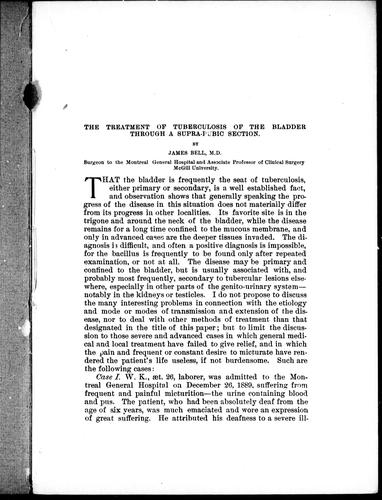 The Treatment of Tuberculosis of the Bladder Through a Supra-Pubic Section