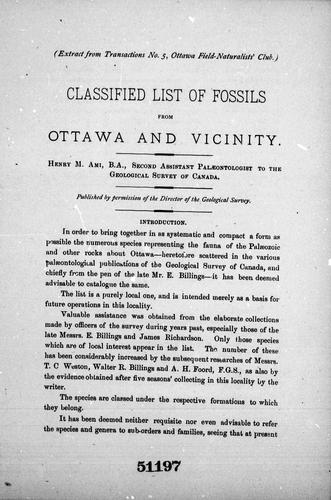 A Classified List of Cambro-Silurian and Post-Tertiary Fossils, from Ottawa and Vicinity