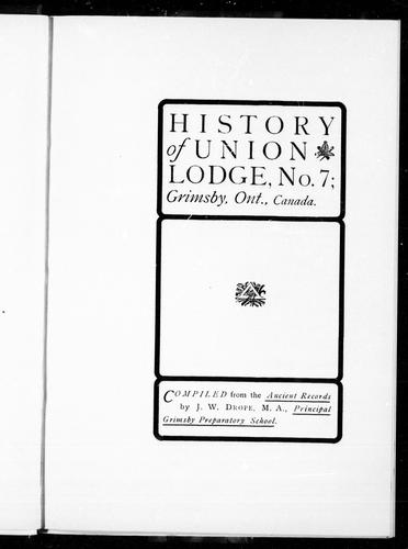 History of Union Lodge, No. 7, Grimsby, Ont., Canada