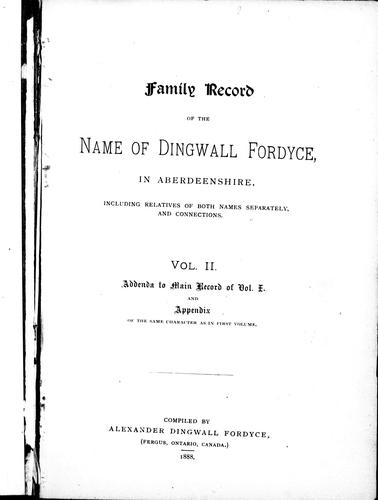 Family Record of the Name of Dingwall Fordyce in Aberdeenshire