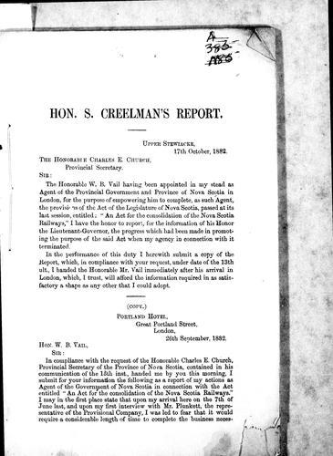 Syndicate; report of Hon. S. Creelman and Hon. W.B. Vail, delegates to England