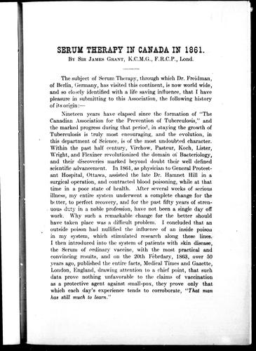 Serum Therapy in Canada in 1861