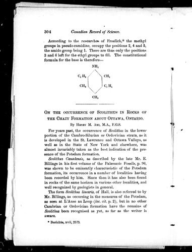 On the Occurrence of Scolithus in Rocks of the Chazy Formation About Ottawa, Ontario