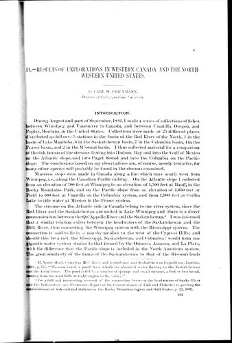 Results of Explorations in Western Canada and the Northwestern United States