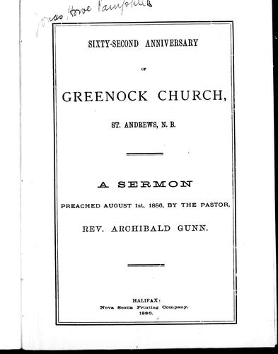 Sixty-second anniversary of Greenock Church, St. Andrews, N.B