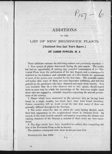 Additions to the List of New Brunswick Plants