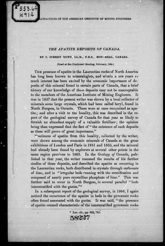 The Apatite Deposits of Canada